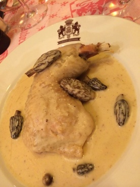 Chicken with morel mushrooms in a cream sauce at Auberge Bressane, where we had a fabulous dinner.